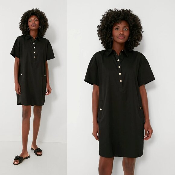 Pomander Place NEW Black Oakley Short Sleeve Relaxed Fit Mini Dress Size XS - Picture 1 of 12